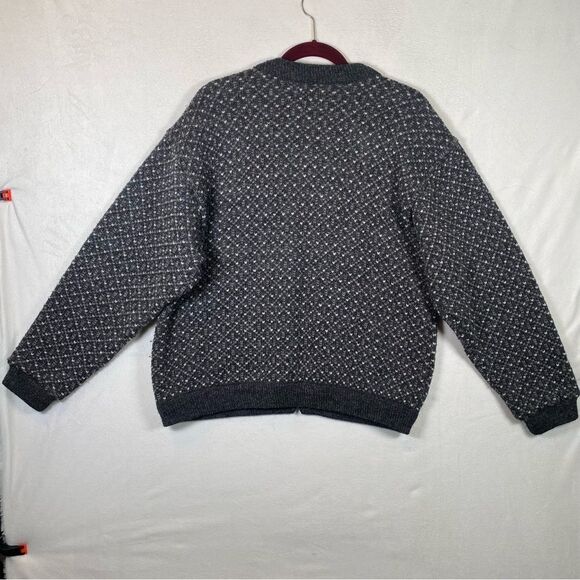 L. L. Bean Vintage Knit Gray/White Pattern Nordic Cardigan Sweater Size Large - Picture 2 of 11